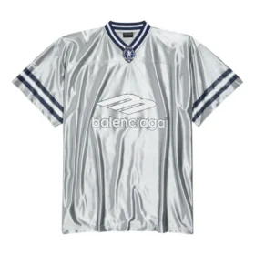 3B Ποδοσφαιρική μπλούζα με V-neck, γυαλιστερή, oversized “Grey White” 857113TTVQ71461