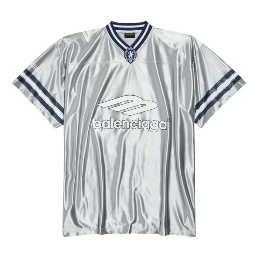 3B Ποδοσφαιρική μπλούζα με V-neck, γυαλιστερή, oversized “Grey White” 857113TTVQ71461