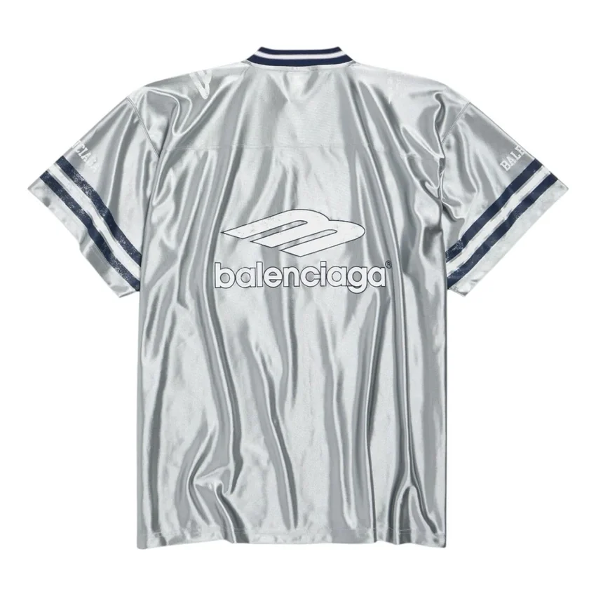 3B Ποδοσφαιρική μπλούζα με V-neck, γυαλιστερή, oversized “Grey White” 857113TTVQ71461