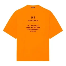 Ανδρικά Balenciaga FW21 HI MY NAME IS WIDE FIT με αλφαβητική εκτύπωση, ρετρό πλεκτό, κοντομάνικο, πορτοκαλί 661715TKVH57513