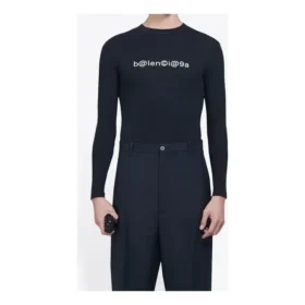 Ανδρικά Balenciaga με ελαστικό, μακρυμάνικο, μαύρο, με τυπωμένο το εμβληματικό λογότυπο της μάρκας 620966TIV491070