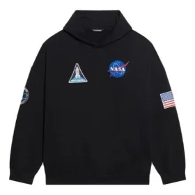 Ανδρικά Balenciaga x NASA FW21 Crossover Logo βαμβακερό κλασικό φούτερ με κουκούλα, φαρδιά γραμμή, μακριά μανίκια, μαύρο 651799TKVD81070