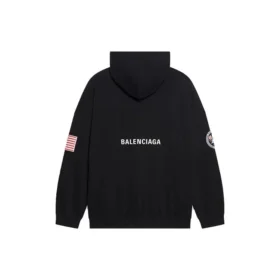 Ανδρικά Balenciaga x NASA FW21 Crossover Logo βαμβακερό κλασικό φούτερ με κουκούλα, φαρδιά γραμμή, μακριά μανίκια, μαύρο 651799TKVD81070