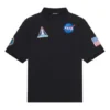 Ανδρική μονόχρωμη μπλούζα Polo Balenciaga x NASA Crossover FW21 με διαστημικό τύπωμα, από βαμβάκι, μαύρο 662493TKVG11070