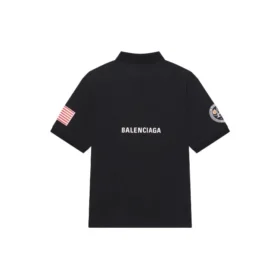 Ανδρική μονόχρωμη μπλούζα Polo Balenciaga x NASA Crossover FW21 με διαστημικό τύπωμα, από βαμβάκι, μαύρο 662493TKVG11070