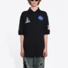Ανδρική μονόχρωμη μπλούζα Polo Balenciaga x NASA Crossover FW21 με διαστημικό τύπωμα, από βαμβάκι, μαύρο 662493TKVG11070