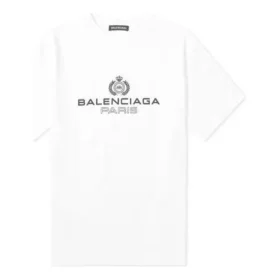 Ανδρικό Balenciaga BB Paris με τύπωμα, στρογγυλό λαιμό και κοντά μανίκια, ρετρό έκδοση, λευκό 594579TGV609000 Ανδρικό Balenciaga BB Paris με τύπωμα, στρογγυλό λαιμό και κοντά μανίκια, ρετρό έκδοση, λευκό 594579TGV609000
