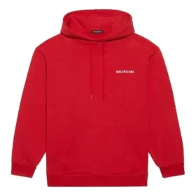 Ανδρικό Balenciaga FW21 Φαρδύ μπλουζάκι με κουκούλα και λογότυπο, μακρυμάνικο, κόκκινο 600583TIV846540