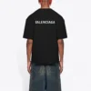 Ανδρικό Balenciaga FW21 με τυπωμένο λογότυπο, ρετρό, κοντομάνικο, μαύρο 612966TIVG51070