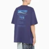 Ανδρικό Balenciaga FW21, πλύσιμο σε στεγνό καθάρισμα, με τυπωμένο αλφάβητο, ρετρό πλεκτό, κοντομάνικο, ναυτικό μπλε 651795TKVF83866