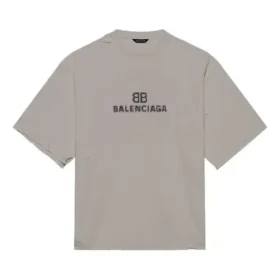 Ανδρικό Balenciaga με λογότυπο Mosaic BB Alphabet, φαρδιά, με τρύπες και φθαρμένη εμφάνιση, κοντομάνικο, γκρι 651795TKVF58174 Ανδρικό Balenciaga με λογότυπο Mosaic BB Alphabet, φαρδιά, με τρύπες και φθαρμένη εμφάνιση, κοντομάνικο, γκρι 651795TKVF58174
