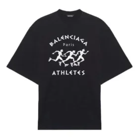 Ανδρικό Balenciaga με μοτίβο τρεξίματος και λογότυπο, φαρδύ, κοντομάνικο, μαύρο 641614TJVK61070 Ανδρικό Balenciaga με μοτίβο τρεξίματος και λογότυπο, φαρδύ, κοντομάνικο, μαύρο 641614TJVK61070