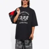 Ανδρικό Balenciaga με μοτίβο τρεξίματος και λογότυπο, φαρδύ, κοντομάνικο, μαύρο 641614TJVK61070