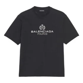 Ανδρικό Balenciaga Retro Knit BB Paris Printing με κοντά μανίκια, μαύρο 594579TGV601000