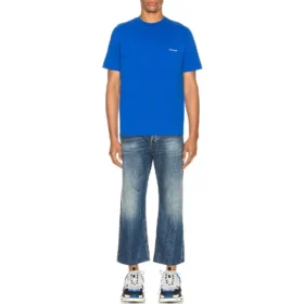 Ανδρικό Balenciaga SS21 Alphabet Small Logo με κοντά μανίκια, μπλε 556151TBV438077 Ανδρικό Balenciaga SS21 Alphabet Small Logo με κοντά μανίκια, μπλε 556151TBV438077