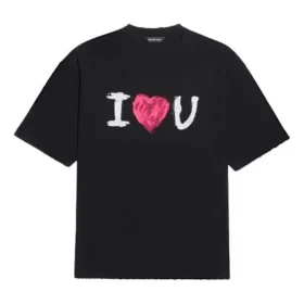 Ανδρικό Balenciaga SS21 Love με κοντά μανίκια, μαύρο 612966TJVL51070 Ανδρικό Balenciaga SS21 Love με κοντά μανίκια, μαύρο 612966TJVL51070