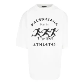 Ανδρικό Balenciaga SS21 Μαραθώνιο με μοτίβο τρεξίματος και τυπωμένο λογότυπο, κοντομάνικο, λευκό 641614TJVK69040 Ανδρικό Balenciaga SS21 Μαραθώνιο με μοτίβο τρεξίματος και τυπωμένο λογότυπο, κοντομάνικο, λευκό 641614TJVK69040
