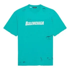 Ανδρικό Balenciaga SS21 με μοτίβο αλφαβήτου, τρύπες, στρογγυλό λαιμό και κοντά μανίκια, πράσινο 651795TKVB84661 Ανδρικό Balenciaga SS21 με μοτίβο αλφαβήτου, τρύπες, στρογγυλό λαιμό και κοντά μανίκια, πράσινο 651795TKVB84661