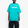 Ανδρικό Balenciaga SS21 με μοτίβο αλφαβήτου, τρύπες, στρογγυλό λαιμό και κοντά μανίκια, πράσινο 651795TKVB84661