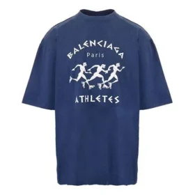 Ανδρικό Balenciaga SS21 με μοτίβο τρεξίματος, τυπωμένο λογότυπο, φαρδύ, κοντομάνικο, μπλε 641614TJVK64866 Ανδρικό Balenciaga SS21 με μοτίβο τρεξίματος, τυπωμένο λογότυπο, φαρδύ, κοντομάνικο, μπλε 641614TJVK64866