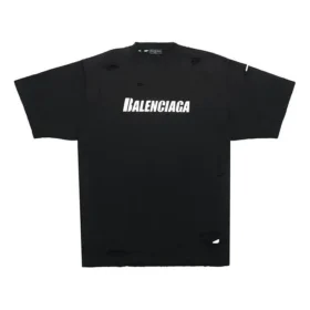 Ανδρικό Balenciaga SS21 με τυπωμένο αλφάβητο, διάτρητο, στρογγυλό λαιμό, κοντό μανίκι, μαύρο 651795TKVB81070 Ανδρικό Balenciaga SS21 με τυπωμένο αλφάβητο, διάτρητο, στρογγυλό λαιμό, κοντό μανίκι, μαύρο 651795TKVB81070
