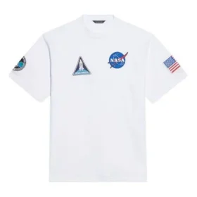 Ανδρικό Balenciaga x NASA Crossover FW21 Φαρδύ Πουλόβερ με Στρογγυλό Λαιμό και Κοντά Μανίκια Λευκό 651795TKVD79040