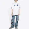 Ανδρικό Balenciaga x NASA Crossover FW21 Φαρδύ Πουλόβερ με Στρογγυλό Λαιμό και Κοντά Μανίκια Λευκό 651795TKVD79040