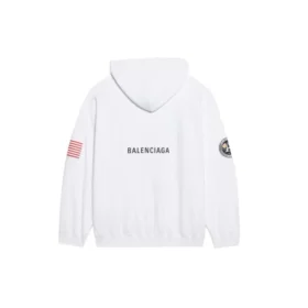 Ανδρικό Balenciaga x NASA FW21 Crossover Logo βαμβακερό κλασικό φούτερ με κουκούλα, φαρδιά γραμμή, μακριά μανίκια, λευκό 651799TKVD89040