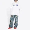 Ανδρικό Balenciaga x NASA FW21 Crossover Logo βαμβακερό κλασικό φούτερ με κουκούλα, φαρδιά γραμμή, μακριά μανίκια, λευκό 651799TKVD89040