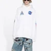 Ανδρικό Balenciaga x NASA FW21 Crossover Logo βαμβακερό κλασικό φούτερ με κουκούλα, φαρδιά γραμμή, μακριά μανίκια, λευκό 651799TKVD89040