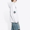 Ανδρικό Balenciaga x NASA FW21 Crossover Logo βαμβακερό κλασικό φούτερ με κουκούλα, φαρδιά γραμμή, μακριά μανίκια, λευκό 651799TKVD89040