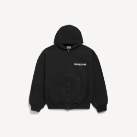 Ανδρικό φούτερ με κουκούλα και φερμουάρ «DIY Balenciaga Back» σε κανονική εφαρμογή, σε μαύρο χρώμα