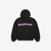 Ανδρικό φούτερ με κουκούλα και φερμουάρ «DIY Balenciaga Back» σε κανονική εφαρμογή, σε μαύρο χρώμα