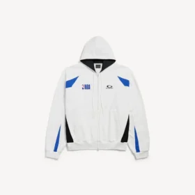 Ανδρικό φούτερ με κουκούλα και φερμουάρ oversized από τη συνεργασία Balenciaga | NBA, σε λευκό/πολύχρωμο