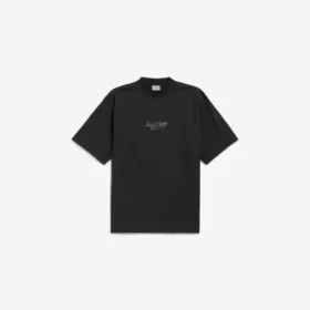 Ανδρικό μαύρο T-shirt με σκίτσο και μεσαία εφαρμογή