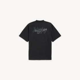Ανδρικό μαύρο T-shirt με σκίτσο και μεσαία εφαρμογή