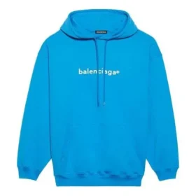 Ανδρικό μπλουζάκι Balenciaga FW21 με κουκούλα και λογότυπο, μακρυμάνικο, μπλε 570811TIV557560