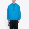 Ανδρικό μπλουζάκι Balenciaga FW21 με κουκούλα και λογότυπο, μακρυμάνικο, μπλε 570811TIV557560