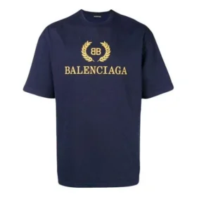 Ανδρικό μπλουζάκι Balenciaga με λογότυπο, στρογγυλό λαιμό και κοντά μανίκια, ναυτικό μπλε 535622TAV044128 Ανδρικό μπλουζάκι Balenciaga με λογότυπο, στρογγυλό λαιμό και κοντά μανίκια, ναυτικό μπλε 535622TAV044128