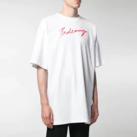 Ανδρικό μπλουζάκι Balenciaga με τυπωμένο λογότυπο, κοντό μανίκι, λευκό 583214TFV639783 Ανδρικό μπλουζάκι Balenciaga με τυπωμένο λογότυπο, κοντό μανίκι, λευκό 583214TFV639783