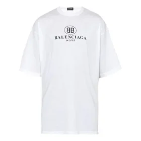 Ανδρικό μπλουζάκι Balenciaga με τυπωμένο λογότυπο, στρογγυλό λαιμό και κοντά μανίκια, λευκό 556150TYK239000