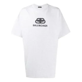 Ανδρικό μπλουζάκι Balenciaga με τυπωμένο λογότυπο, στρογγυλό λαιμό και κοντά μανίκια, λευκό 583214TFV652569