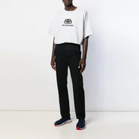 Ανδρικό μπλουζάκι Balenciaga με τυπωμένο λογότυπο, στρογγυλό λαιμό και κοντά μανίκια, λευκό 583214TFV652569