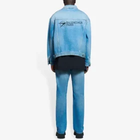 Ανδρικό μπουφάν Balenciaga SS21 Classic Logo από τζιν, ανοιχτό μπλε 657608TDW154307