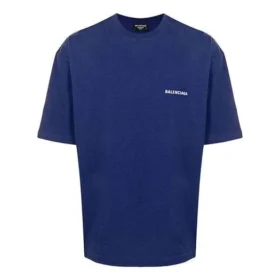 Ανδρικό πουλόβερ Balenciaga FW21 με λογότυπο, στρογγυλό λαιμό και κοντά μανίκια, μπλε 612966TIVG53967