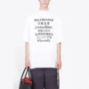 Ανδρικό πουλόβερ Balenciaga με στρογγυλό λαιμό, κοντό μανίκι και τύπωμα λέξεων, λευκό 641614TJVI39040