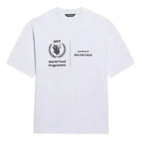 Ανδρικό πουλόβερ Balenciaga x WFP 1ης γενιάς με τυπωμένο λογότυπο, στρογγυλό λαιμό και κοντά μανίκια, γκρι 612966THV841167