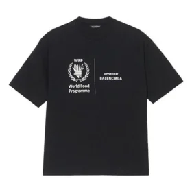 Ανδρικό πουλόβερ Balenciaga x WFP 1ης γενιάς με τυπωμένο λογότυπο, στρογγυλό λαιμό και κοντά μανίκια, μαύρο 612966THV841000