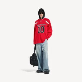 Ανδρικό T-shirt Balenciaga | NBA collaboration, oversized, μακρυμάνικο, σε κόκκινο/πολύχρωμο