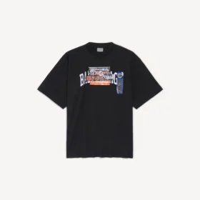 Ανδρικό T-shirt με σχέδιο αυτοκόλλητων για αυτοκίνητα, μεσαία εφαρμογή, σε μαύρο χρώμα